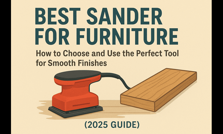 Best Sander for Furniture 2025 Guide book cover featuring an electric sander on a wooden surface with text on how to choose and use the perfect tool for smooth finishes.
