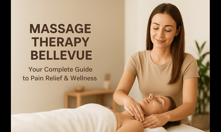 Massage therapist in Bellevue providing a relaxing upper-body massage to a client in a calm, wellness-focused spa setting, promoting pain relief and holistic health.