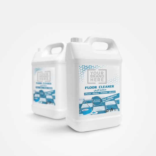 Space-saving floor cleaner canisters with customizable branding, large-capacity white plastic containers for commercial and household cleaning use.